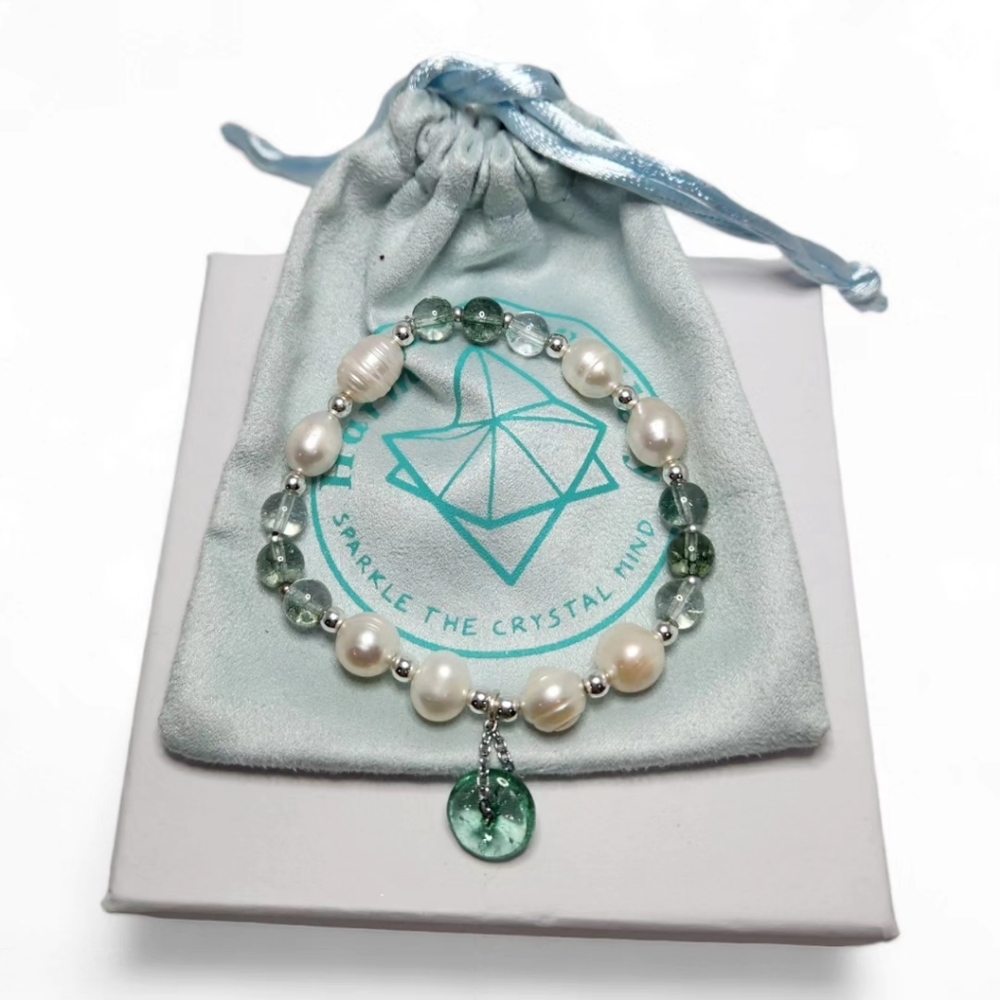 Freshwater Pearl, Green Tourmaline Quartz bracelet
